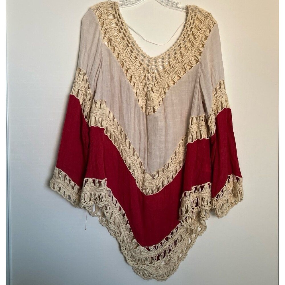 Umgee Boho Crochet Lace Top Large Chevron Peasant Fairy Festiva, Coastal